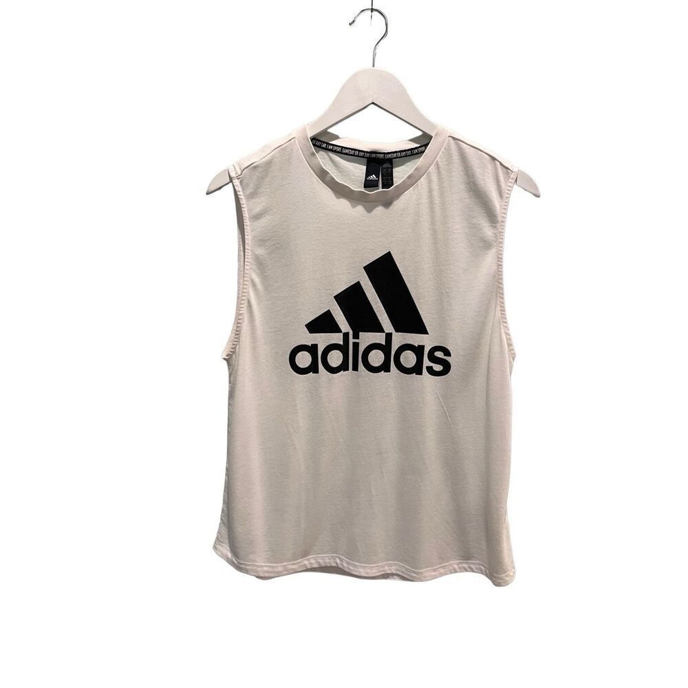 Adidas white sleeveless tank top with black large logo - M